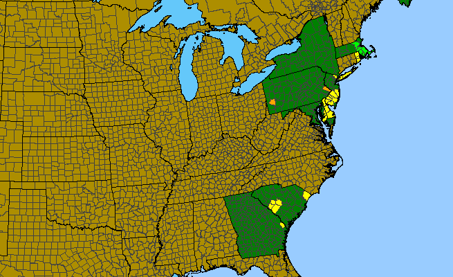 The range of Coreopsis rosea